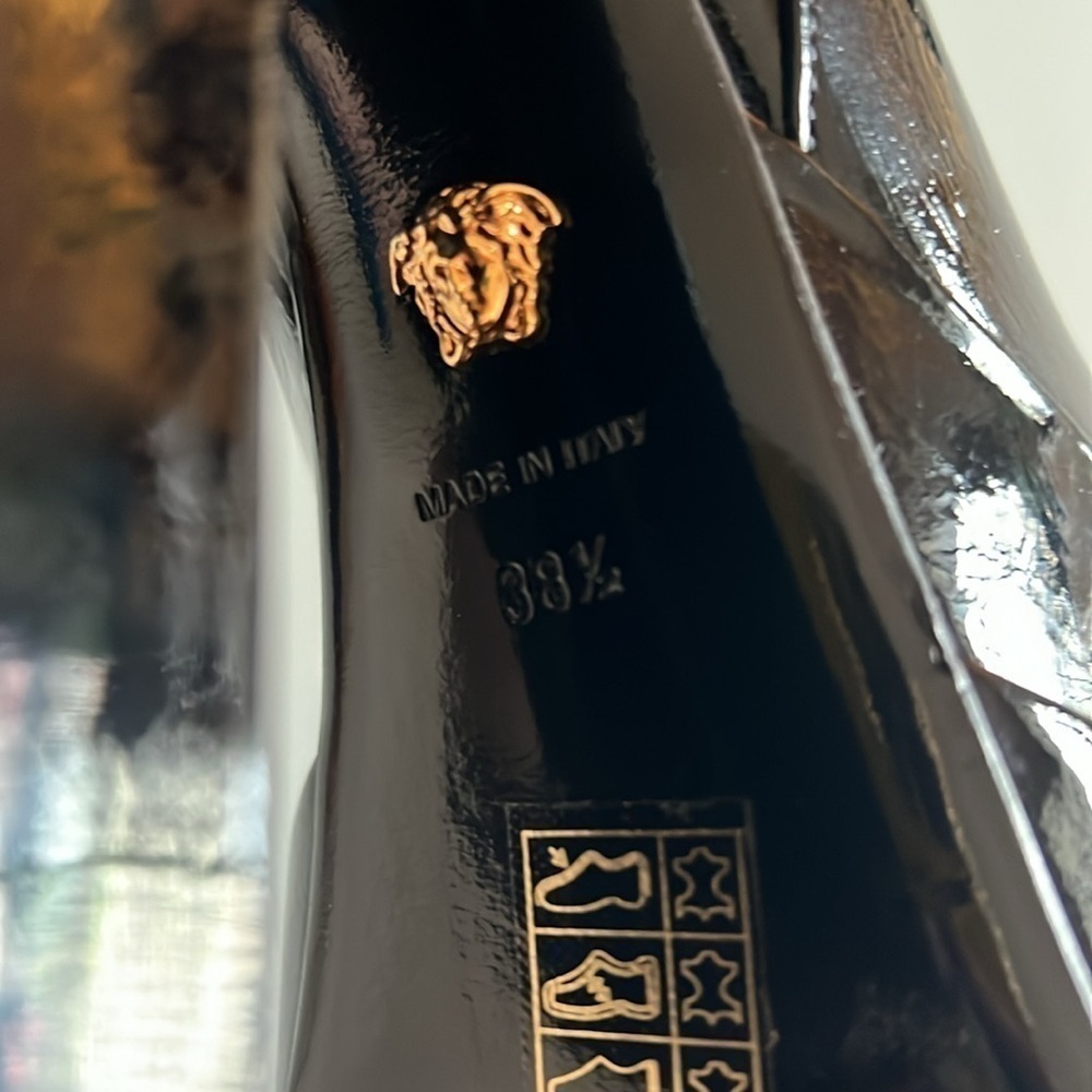 VERSACE | Patent leather side zip designer platform heeled mid calf boot - Picture 8 of 9